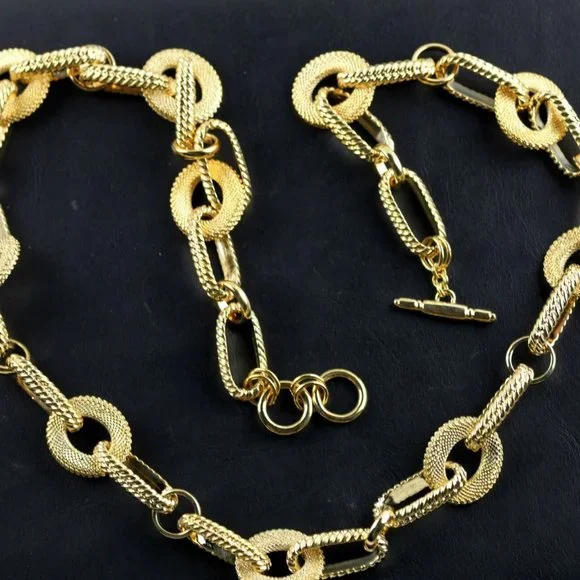 Kenneth Jay Lane Necklace KJL Heavy Textured Chain Gold Plate 33" Perfect Cond - Picture 2 of 8